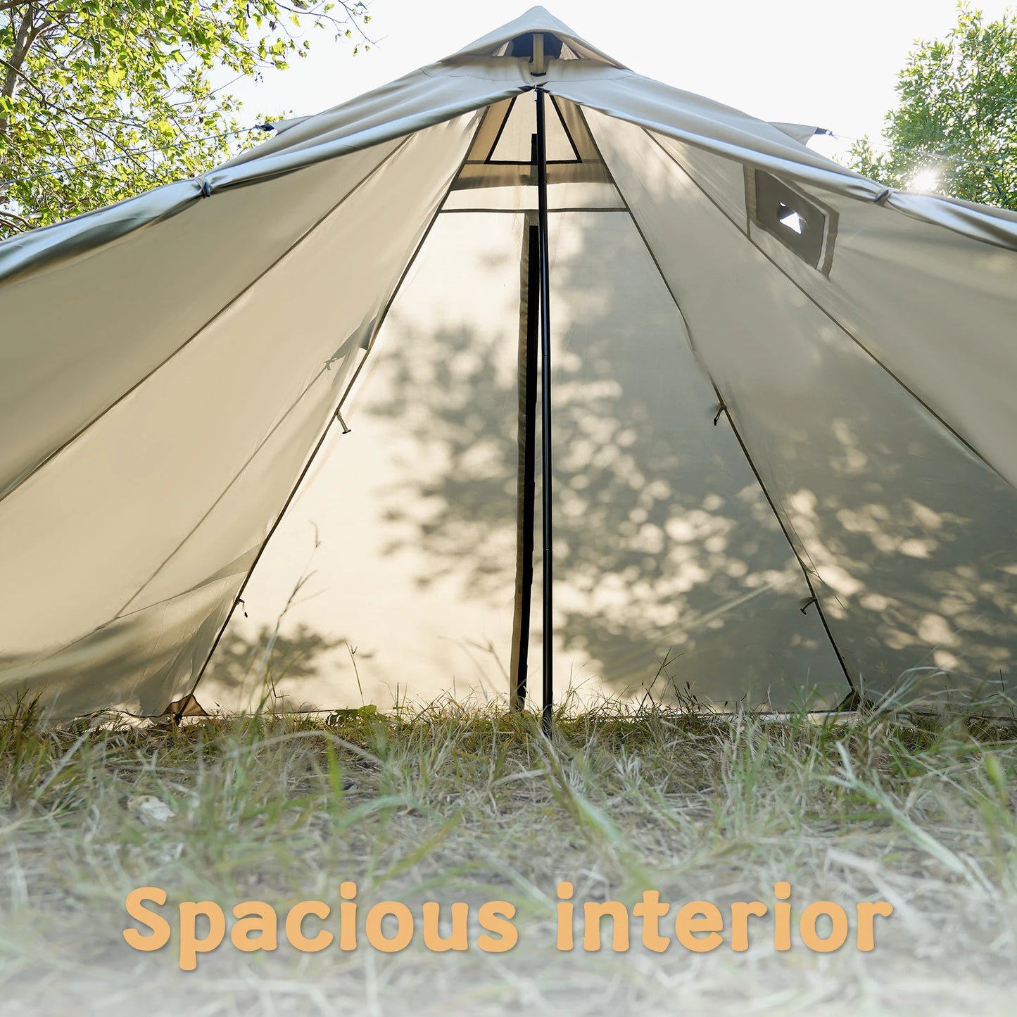 PAKICETUS Hot Tent with chimney mouth and snow skirt，5.24ft~7.21ft Standing Room，2-4 Person, 4 Season Backpacking Tent, Tipi Ten