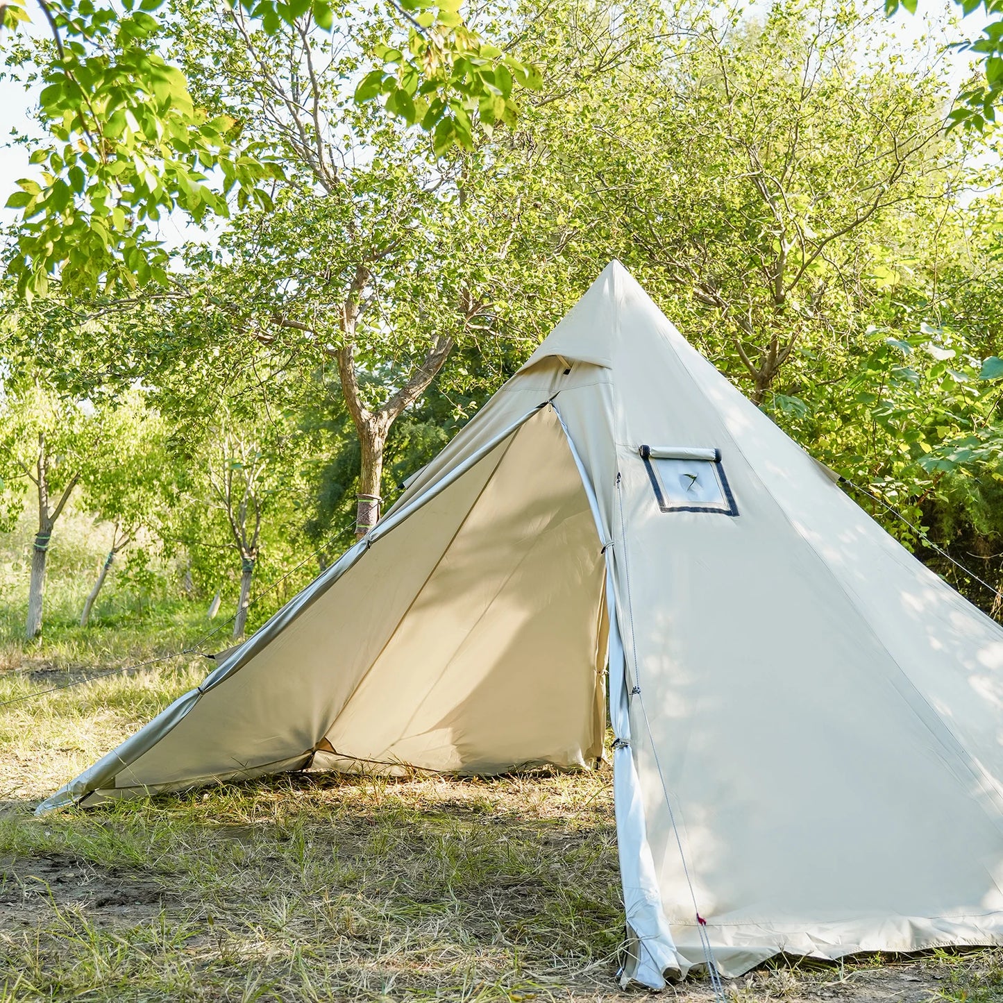 PAKICETUS Hot Tent with chimney mouth and snow skirt，5.24ft~7.21ft Standing Room，2-4 Person, 4 Season Backpacking Tent, Tipi Ten