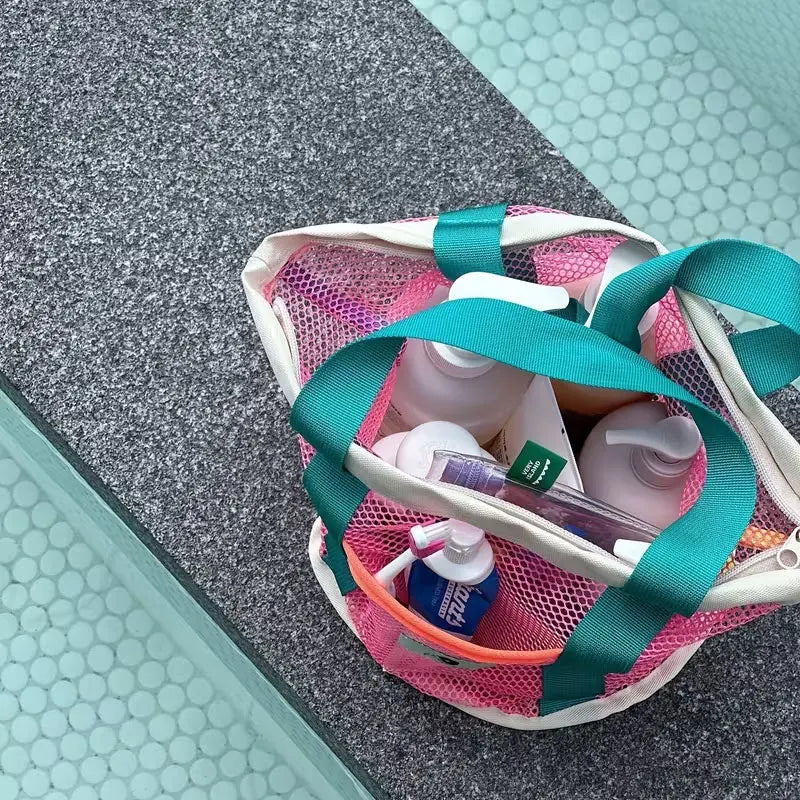 1 Piece Beach Bucket - Bathing Storage Bag, Portable Mesh Toiletry Tote for the Seaside
