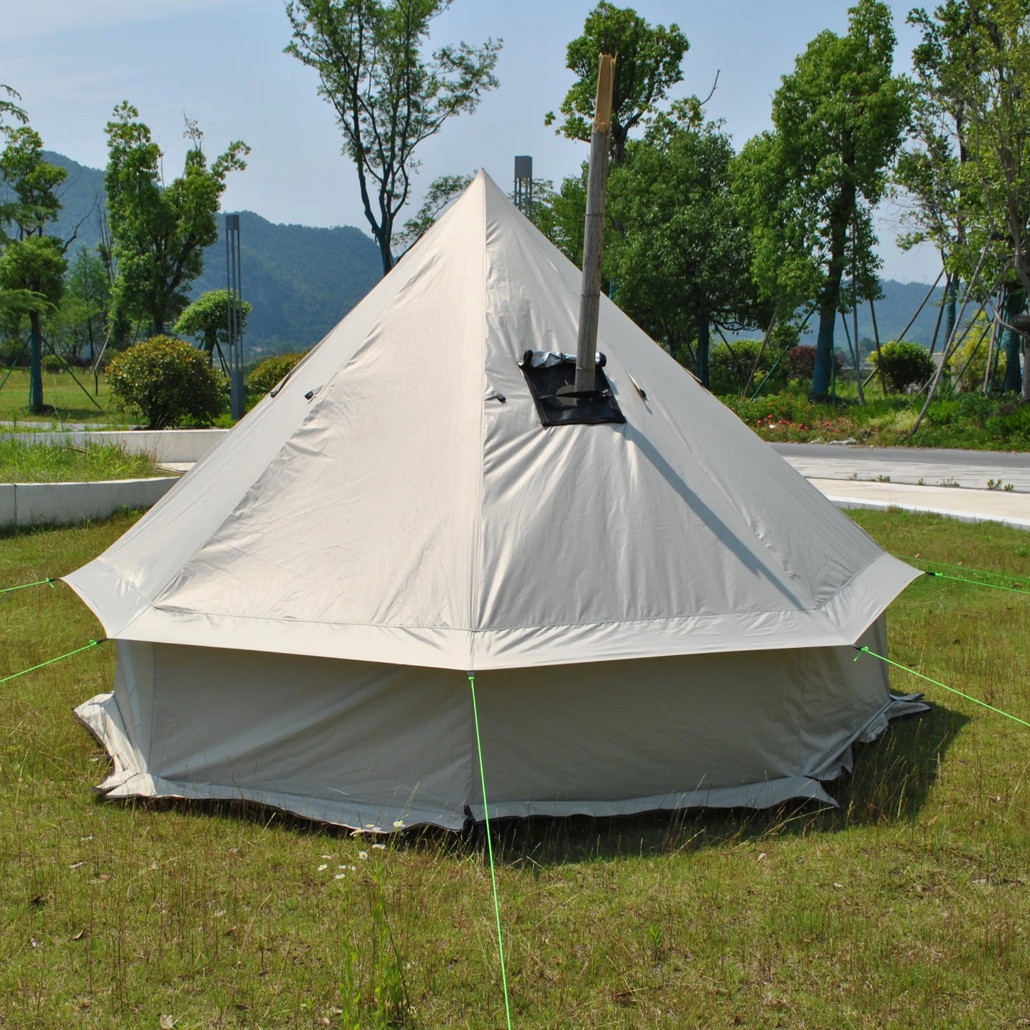 8 Person Large Pyramid Hot Tent with Four Seasons Camping Chimney Wood Stove for Outdoor Cooking Mongolian Bag Tent CZX-998