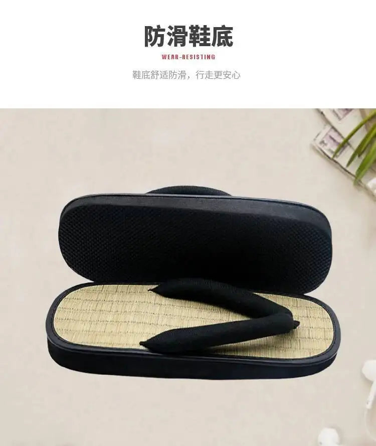 Japanese Geta Straw Plaited Article Man Flip Flops Summer Slippers Clip Slipper Sandals Open Toe Japanese Thick Bottom Slipper