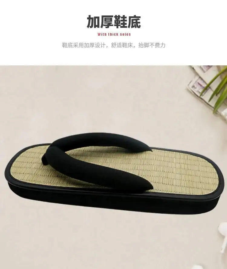 Japanese Geta Straw Plaited Article Man Flip Flops Summer Slippers Clip Slipper Sandals Open Toe Japanese Thick Bottom Slipper