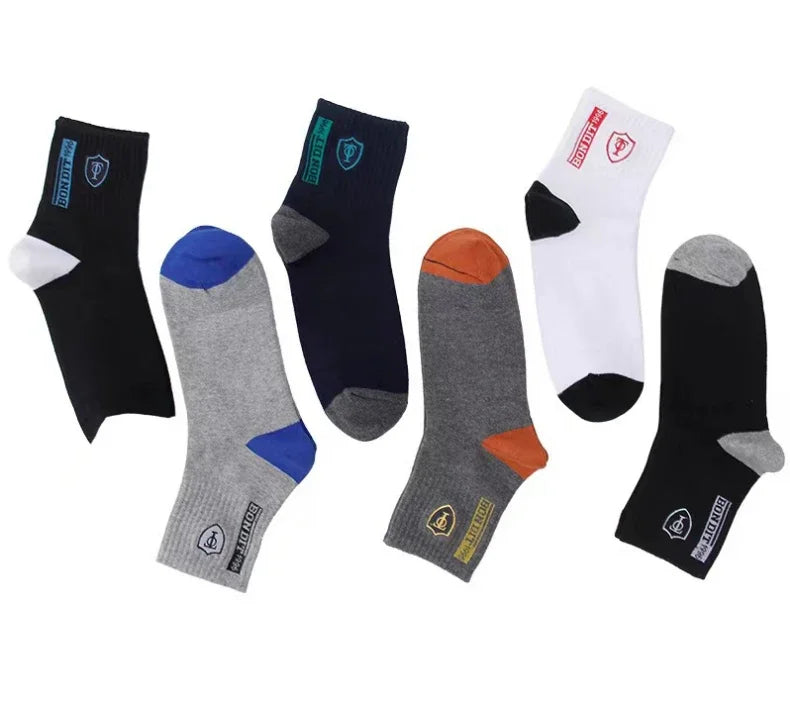 5 Pairs Men’s Breathable Bamboo Fiber Sports Socks Anti-Odor Sweat-Absorbing Business Crew Stockings Suitable for All Seasons