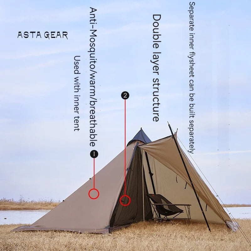 ASTA GEAR Fk 4 Camping pyramid ultralight tent can burn firewood, stove with snow skirt