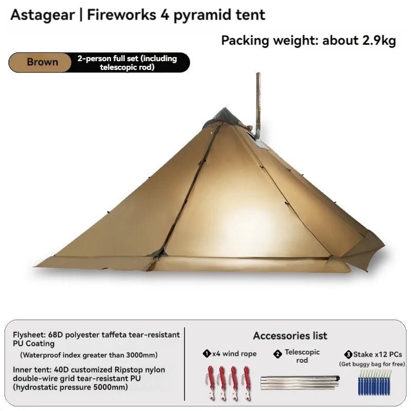 ASTA GEAR Fk 4 Camping pyramid ultralight tent can burn firewood, stove with snow skirt