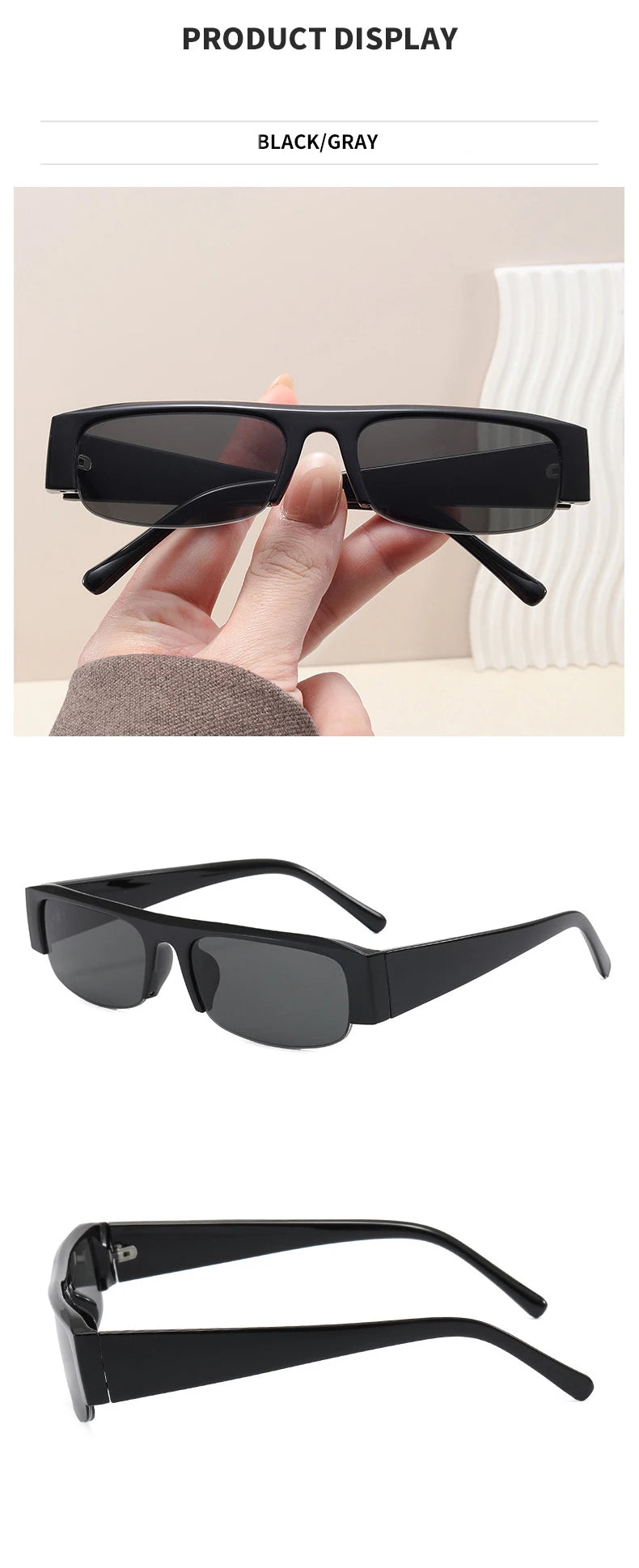 SO&EI New Small Rectangle Women Sunglasses Vintage Clear Lens Men Half Frame Eyewear Shades UV400
