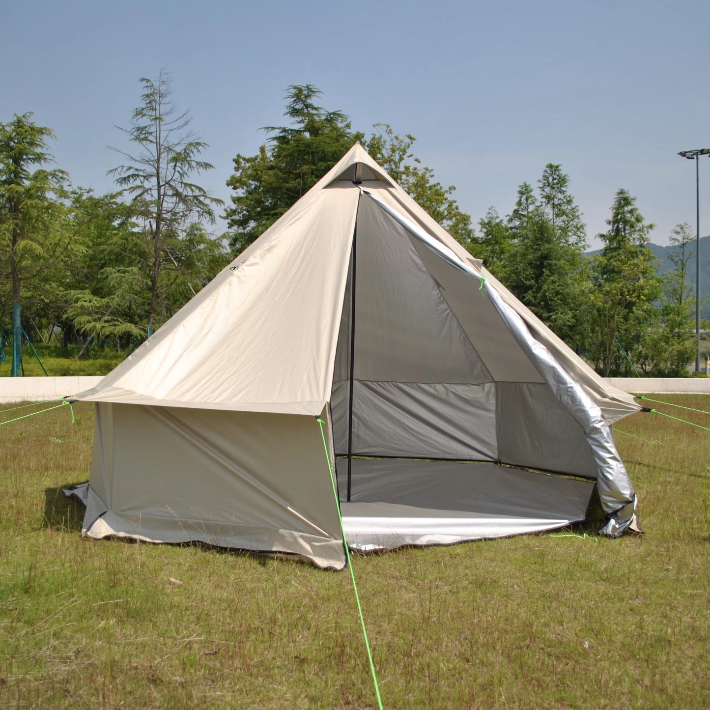 8 Person Large Pyramid Hot Tent with Four Seasons Camping Chimney Wood Stove for Outdoor Cooking Mongolian Bag Tent CZX-998