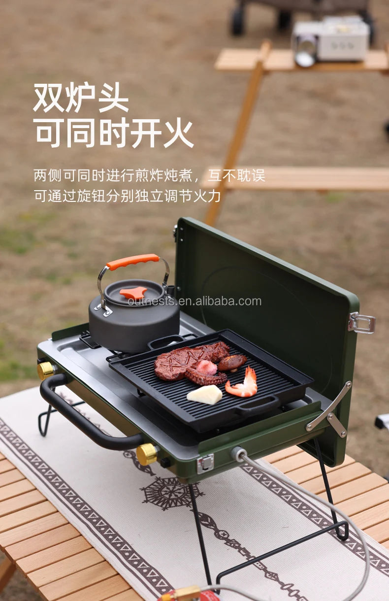 Multi Fuel Camping Stove Portable Two Burner Cookware Outdoor Picnic Bbq Grill Foldable Gas Stove High Power Cooking