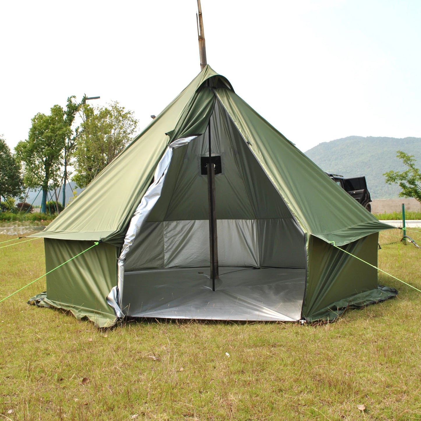 8 Person Large Pyramid Hot Tent with Four Seasons Camping Chimney Wood Stove for Outdoor Cooking Mongolian Bag Tent CZX-998