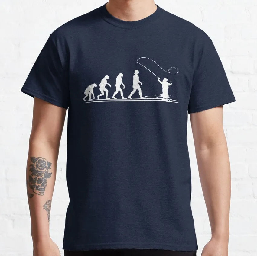 Evolution of Man Fly Fishing Funny T Shirt for men 100% Cotton printed plus size Fishing Angling Fishermen Fish Retr Gift Idea