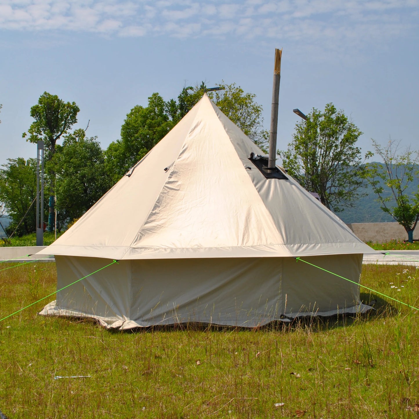 8 Person Large Pyramid Hot Tent with Four Seasons Camping Chimney Wood Stove for Outdoor Cooking Mongolian Bag Tent CZX-998