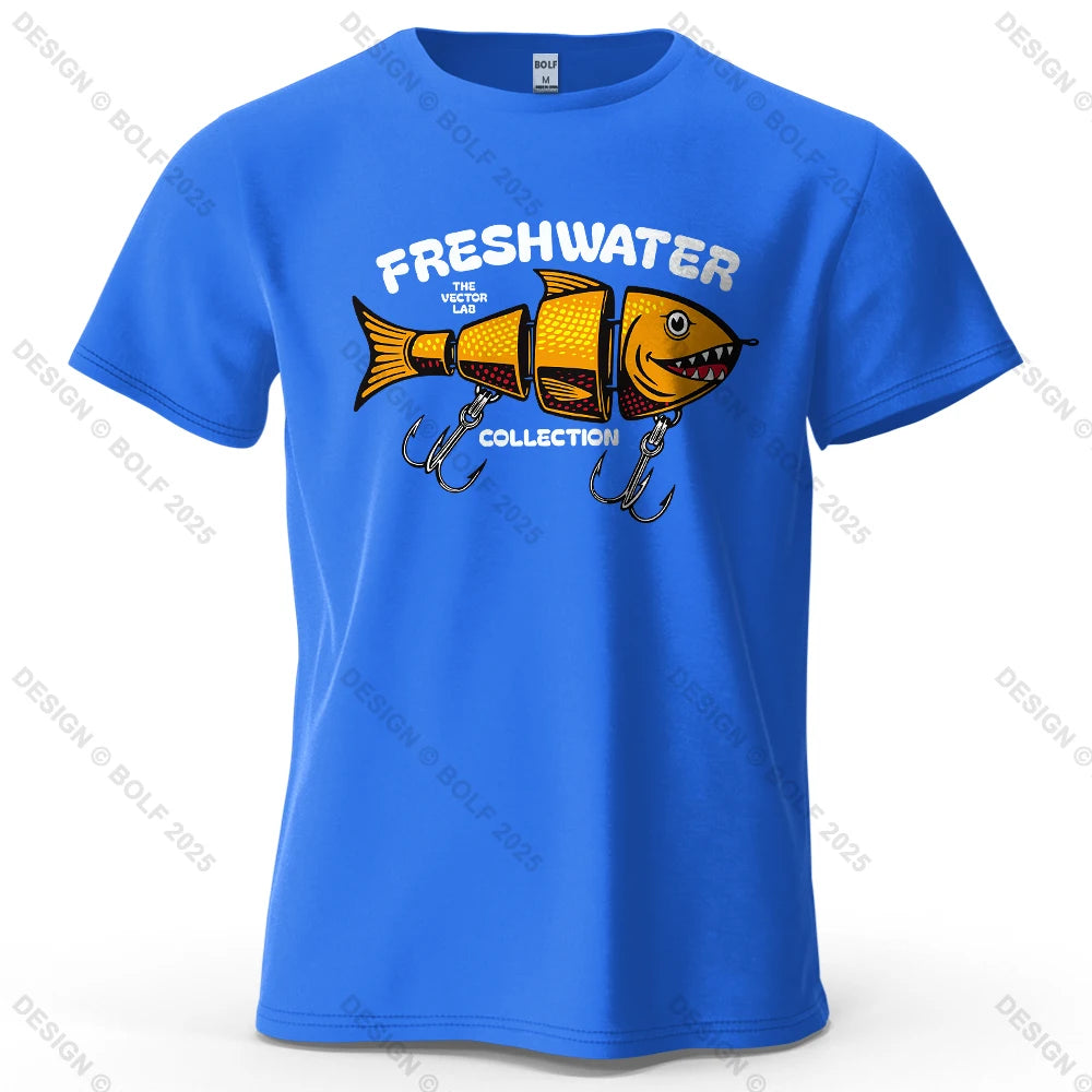 2026 New Fishing Lure Pattern Printed Men's T-Shirt 100% Cotton Oversized Fishing Hobby Graphic Tees for Women Tops Tees