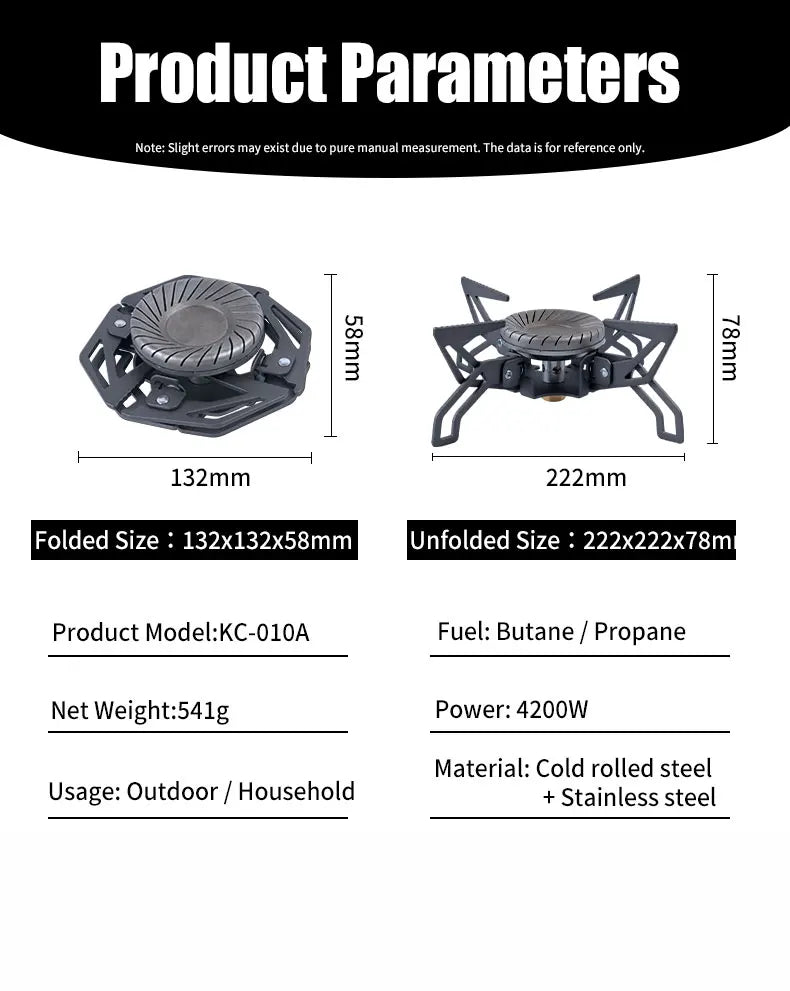 4200W Camping Stove with Gas BurnerSwirl Flame Ultralight Windproof High Power Gas Stove Outdoor Heater for Camping Hiking