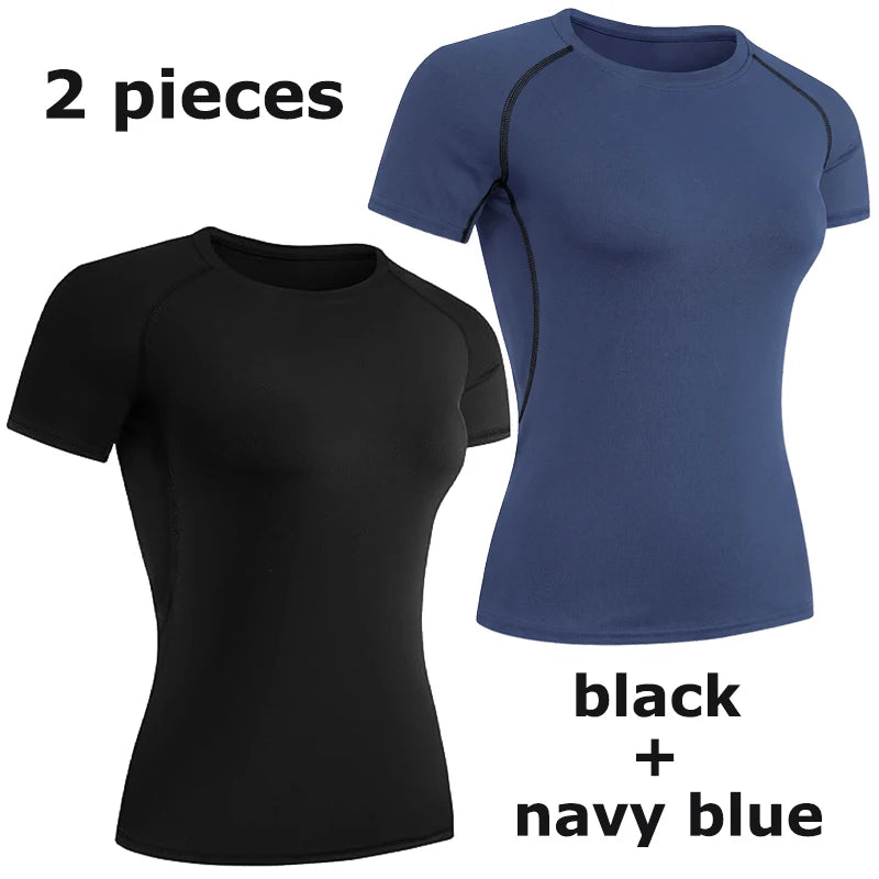 Women's Compression Shirt Short Sleeve Athletic Yoga Running T-Shirt Summer Gym Workout Quick Dry Stretchy Tees Tops Baselayer