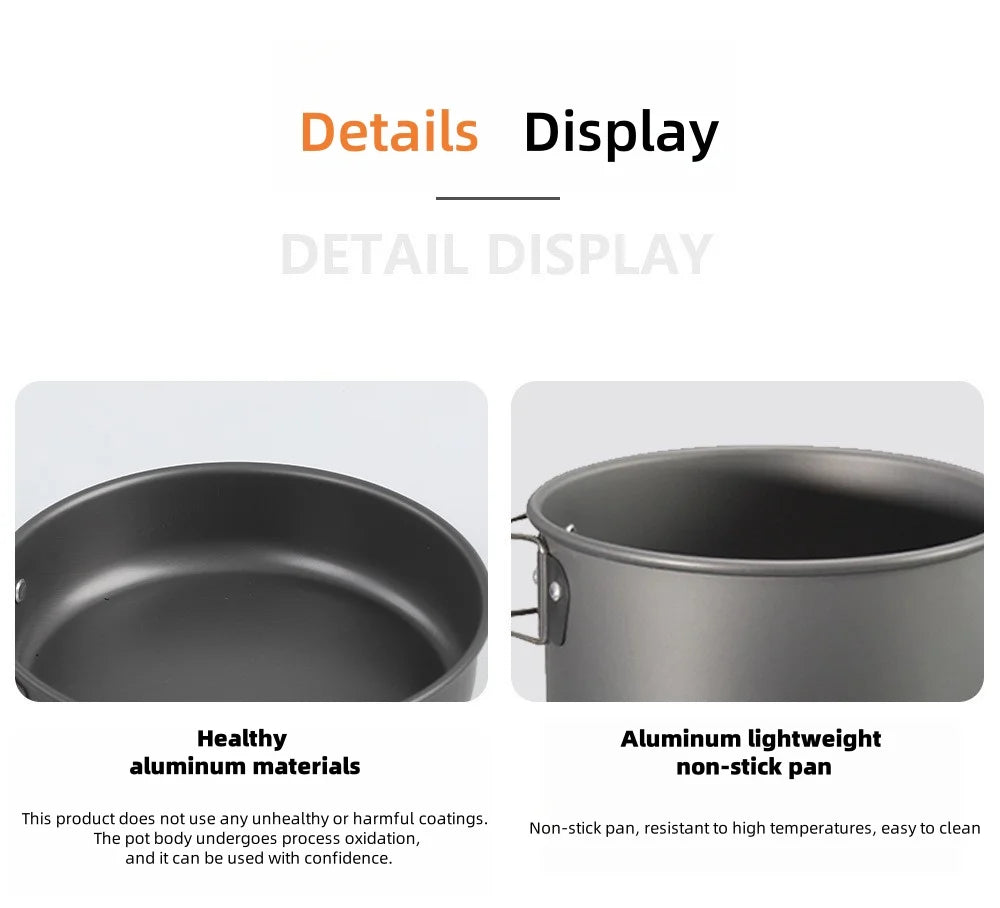 2026 NEW Outdoor Camping Cookware Set for 2-3 Persons Including Folding Pot Kettle with Tableware Portable Backpacking Stove Kit
