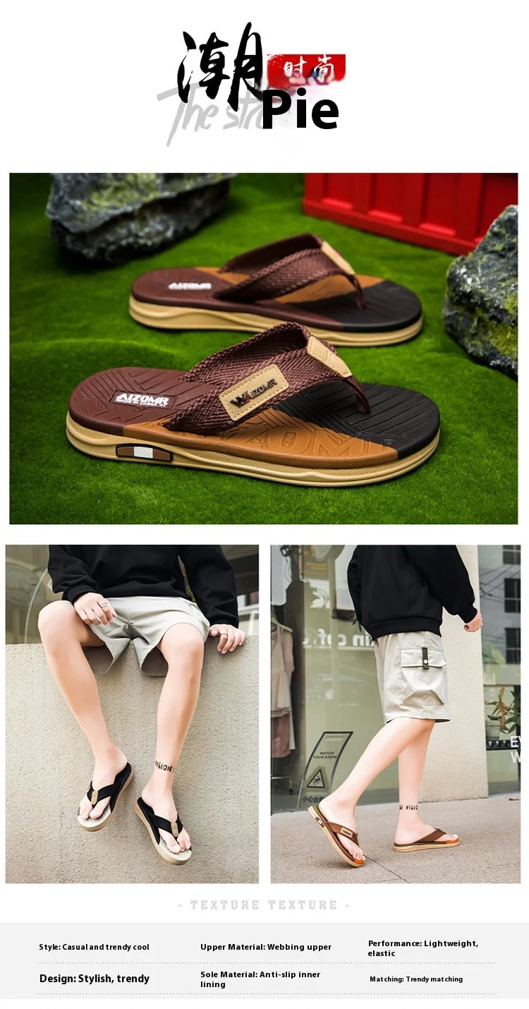 Summer trend contrasting flip flops for men wearing non-slip soft bottom braided beach sandy rubs