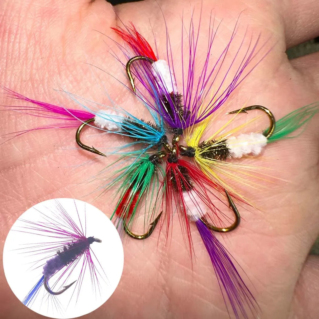 Fly Fishing Flies 10Pcs Fly Fishing Lures Bass Salmon Trouts Flies Dry/Wet Fishing Feather Bait Fishing Tackle