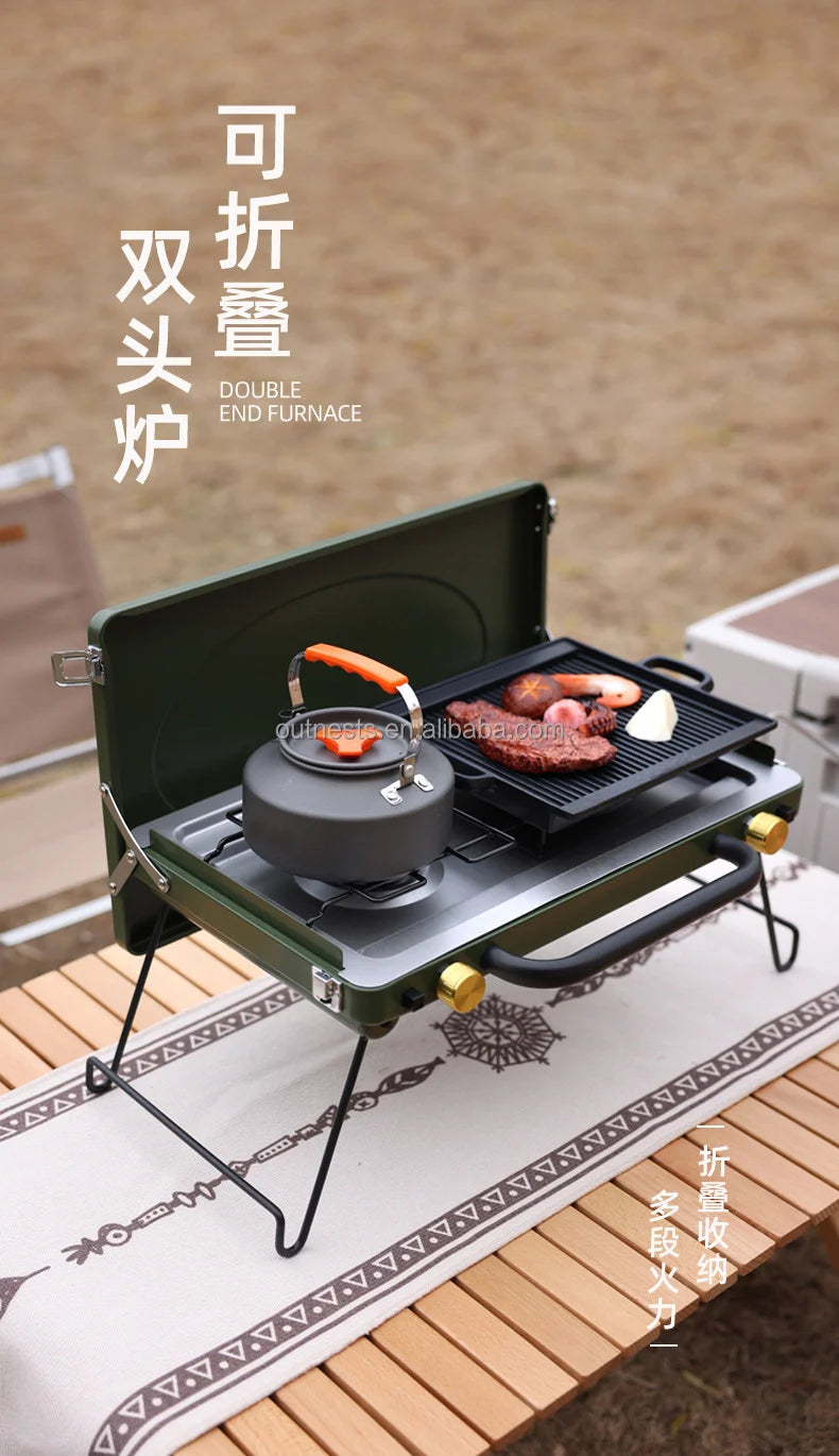 Multi Fuel Camping Stove Portable Two Burner Cookware Outdoor Picnic Bbq Grill Foldable Gas Stove High Power Cooking