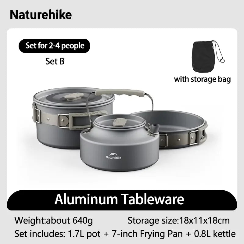 Naturehike Camping Cookware Outdoor Cooking Ultralight Aluminum Pot Kettle Tablewear Set Cool Camping Gear Kitchen Accessories