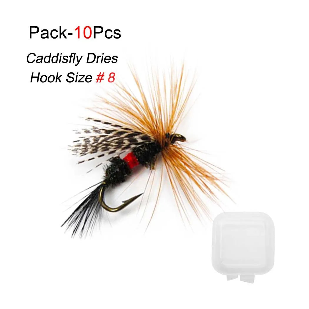 Fly Fishing Flies 10Pcs Fly Fishing Lures Bass Salmon Trouts Flies Dry/Wet Fishing Feather Bait Fishing Tackle