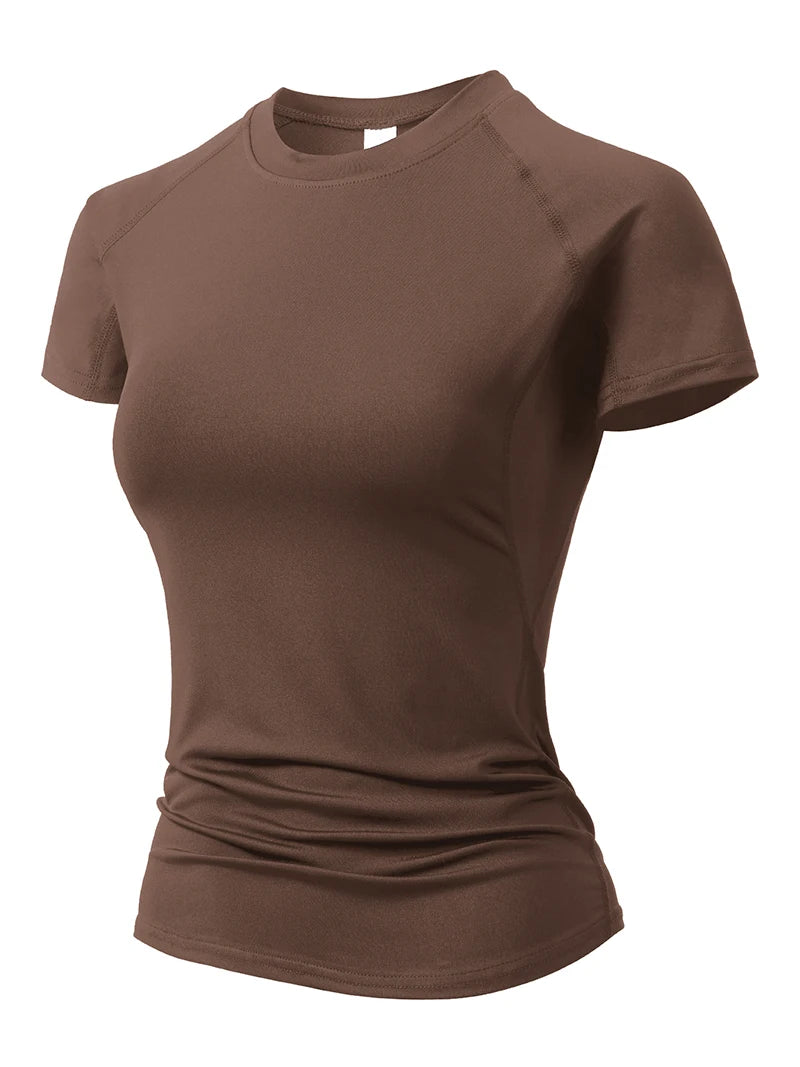 Women's Compression Shirt Short Sleeve Athletic Yoga Running T-Shirt Summer Gym Workout Quick Dry Stretchy Tees Tops Baselayer