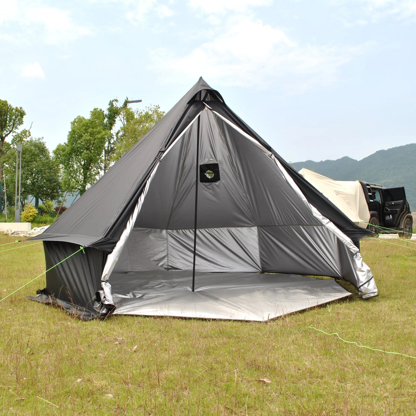 8 Person Large Pyramid Hot Tent with Four Seasons Camping Chimney Wood Stove for Outdoor Cooking Mongolian Bag Tent CZX-998