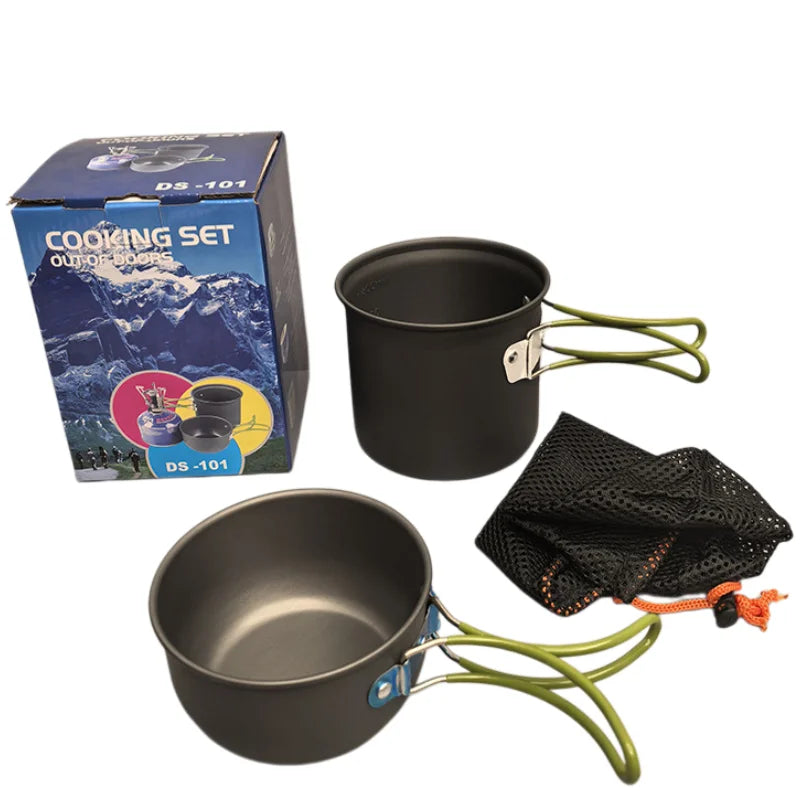 2026 NEW Outdoor Camping Cookware Set for 2-3 Persons Including Folding Pot Kettle with Tableware Portable Backpacking Stove Kit
