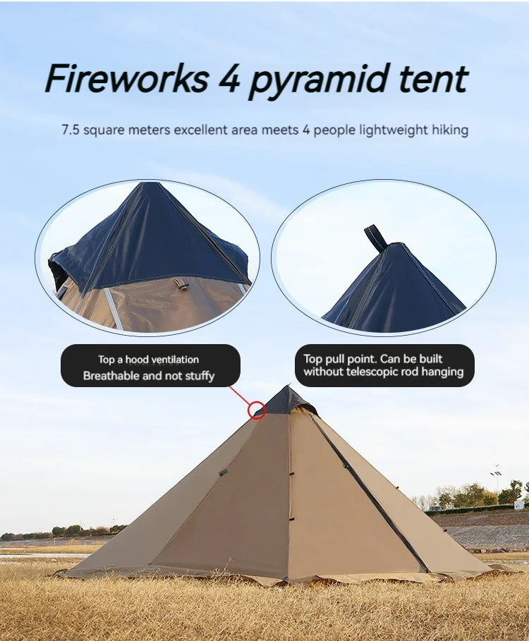 ASTA GEAR Fk 4 Camping pyramid ultralight tent can burn firewood, stove with snow skirt