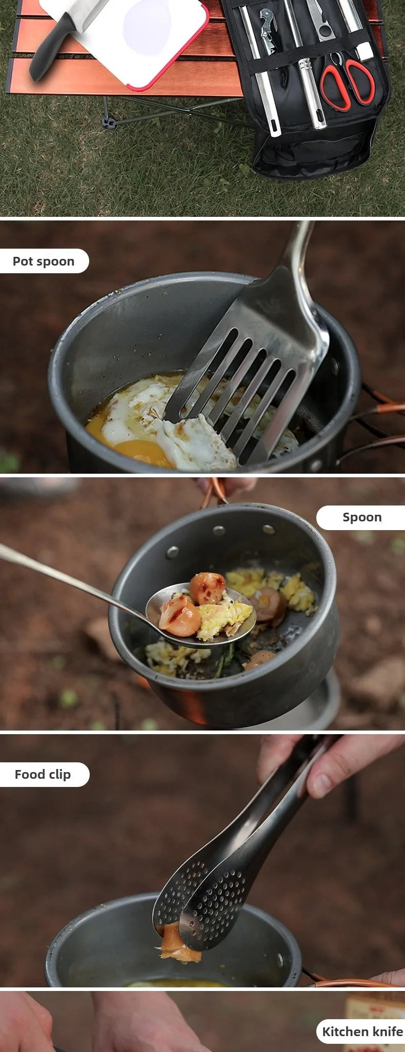 ISE MOUNT Camping Kitchen Cookware Set Travel Utensils Set 9pcs Stainless Steel Kitchenware for Backpacking BBQ Camping Picnic