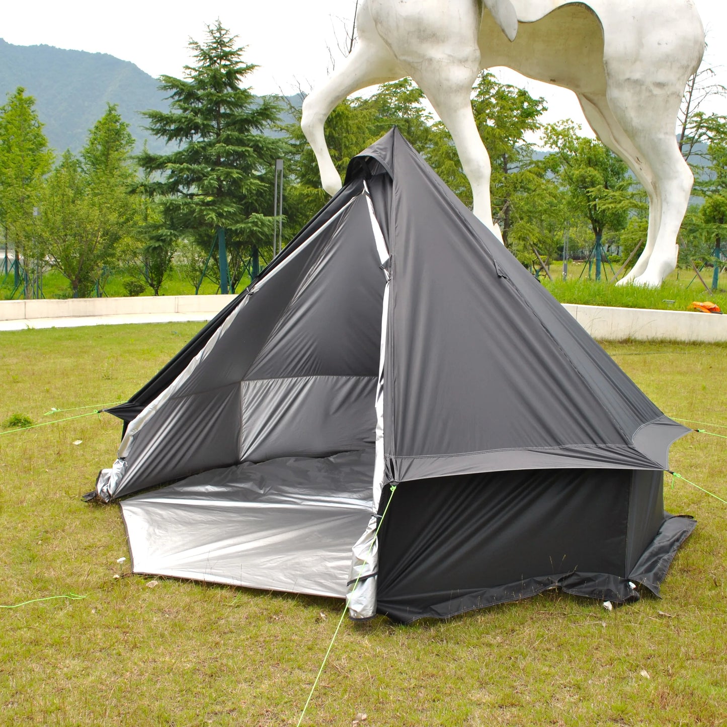 8 Person Large Pyramid Hot Tent with Four Seasons Camping Chimney Wood Stove for Outdoor Cooking Mongolian Bag Tent CZX-998