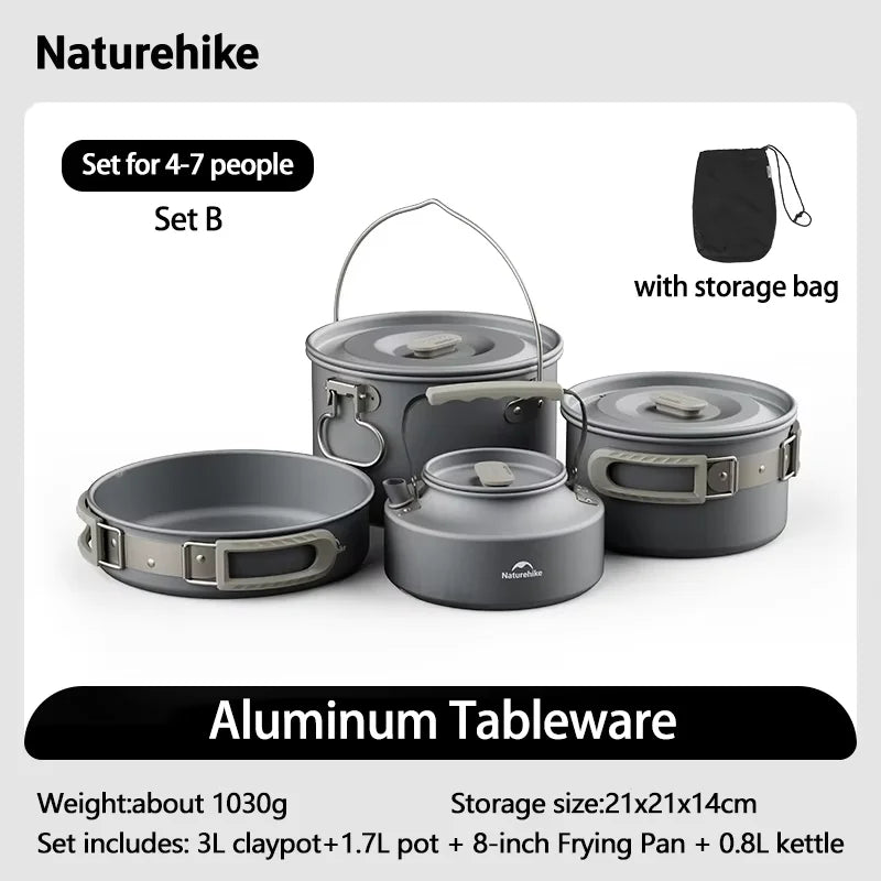 Naturehike Camping Cookware Outdoor Cooking Ultralight Aluminum Pot Kettle Tablewear Set Cool Camping Gear Kitchen Accessories