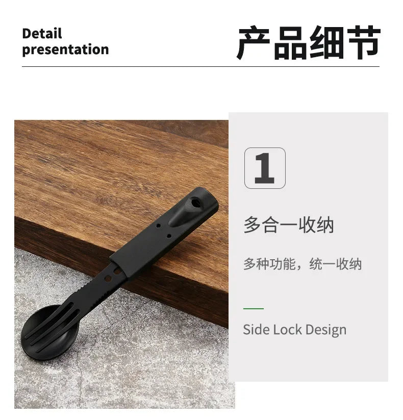 Outdoor Set Multi functional Camping Knives Camping Tableware Outdoor Wind Combination Stainless Steel with Whistle Spoon Fork