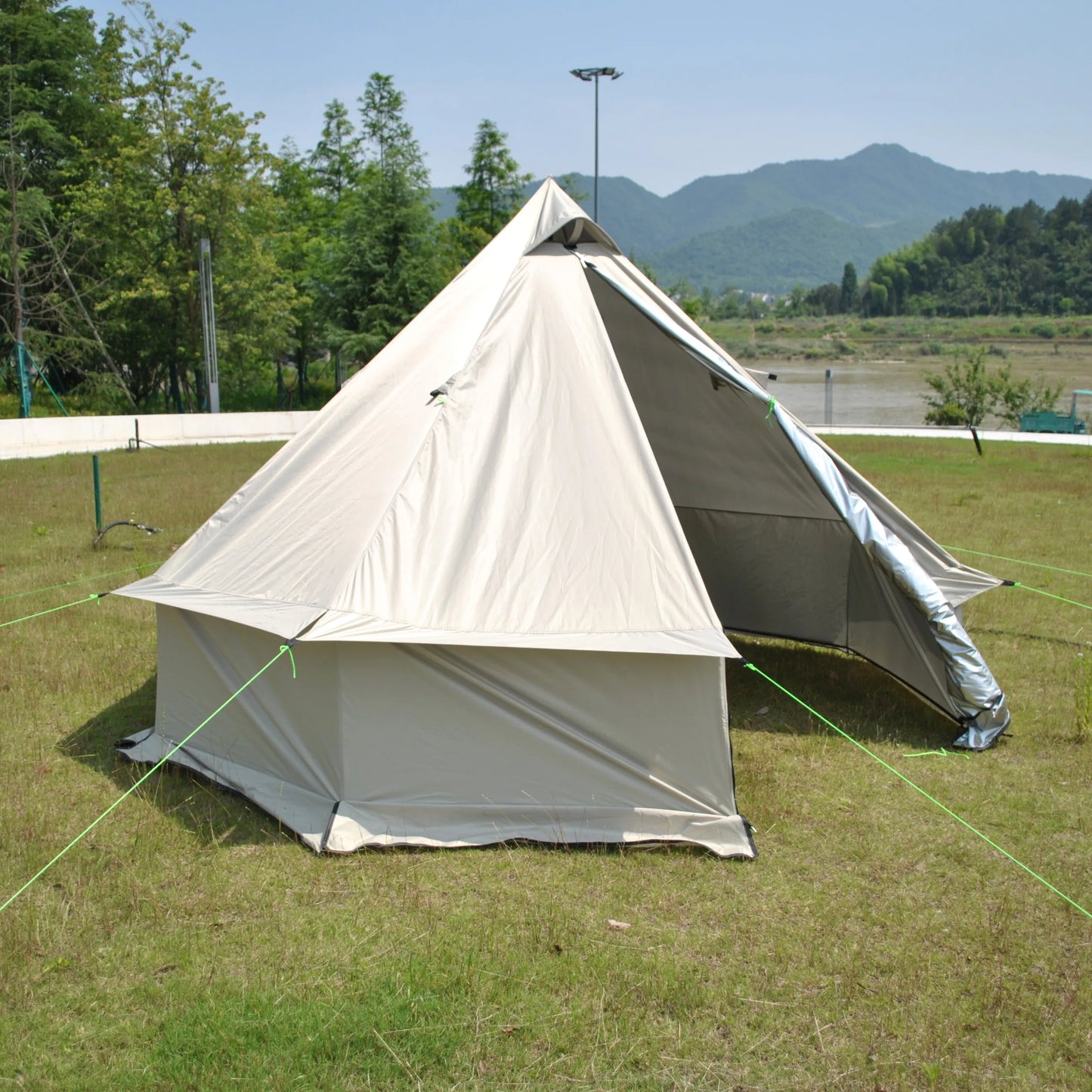 8 Person Large Pyramid Hot Tent with Four Seasons Camping Chimney Wood Stove for Outdoor Cooking Mongolian Bag Tent CZX-998