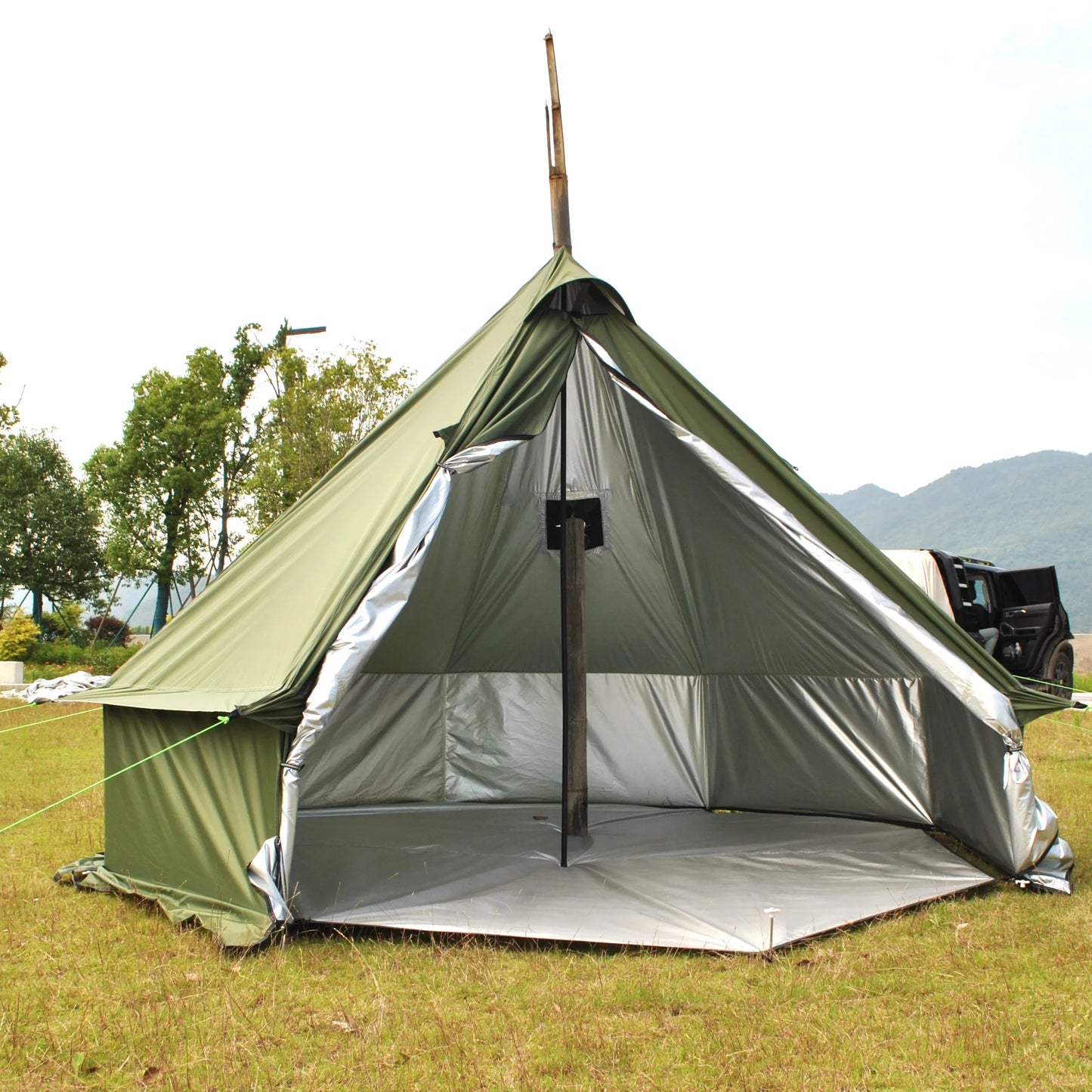 8 Person Large Pyramid Hot Tent with Four Seasons Camping Chimney Wood Stove for Outdoor Cooking Mongolian Bag Tent CZX-998