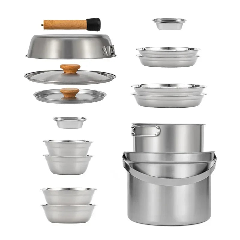 CLS 14PCS 22PCS Camping Cookware Set 304 Stainless Steel Outdoor Portable Picnic Tableware for Household Hiking Bowl Pot Set