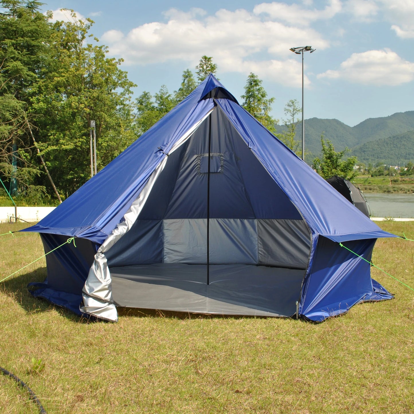 8 Person Large Pyramid Hot Tent with Four Seasons Camping Chimney Wood Stove for Outdoor Cooking Mongolian Bag Tent CZX-998