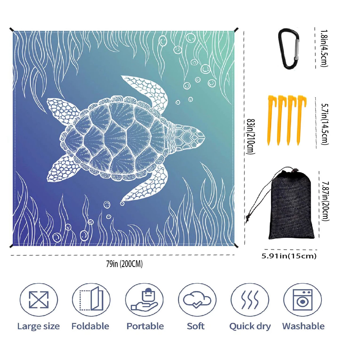 Beach Blanket Super Large 79 x 83 Inch Sandproof Waterproof Soft Comfortable Material Light Weight Portable for Beach Outdoor