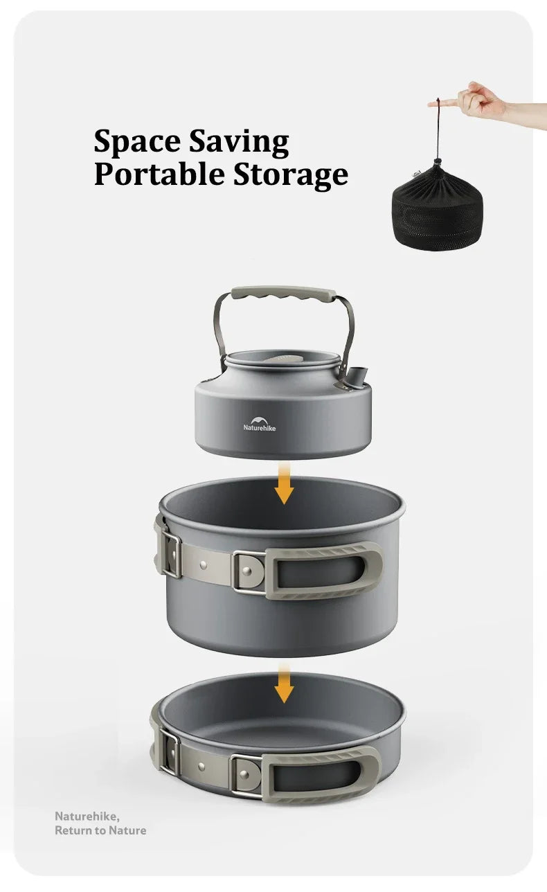 Naturehike Camping Cookware Outdoor Cooking Ultralight Aluminum Pot Kettle Tablewear Set Cool Camping Gear Kitchen Accessories