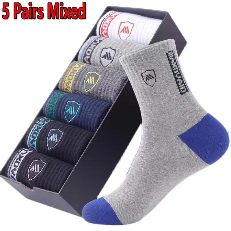 5 Pairs Men’s Breathable Bamboo Fiber Sports Socks Anti-Odor Sweat-Absorbing Business Crew Stockings Suitable for All Seasons