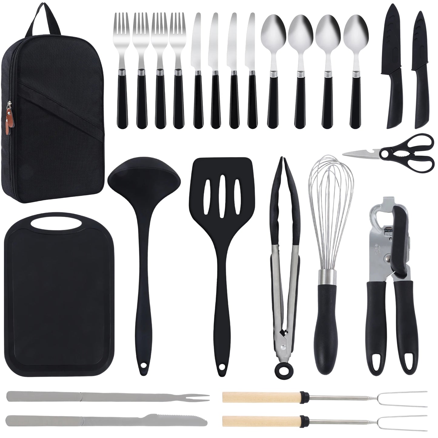 26Pcs Outdoor Camping Cooking Utensils Set Silicone Kitchen Utensil Cooking Set RVs Camping Cooking and Grilling Gear Must Haves