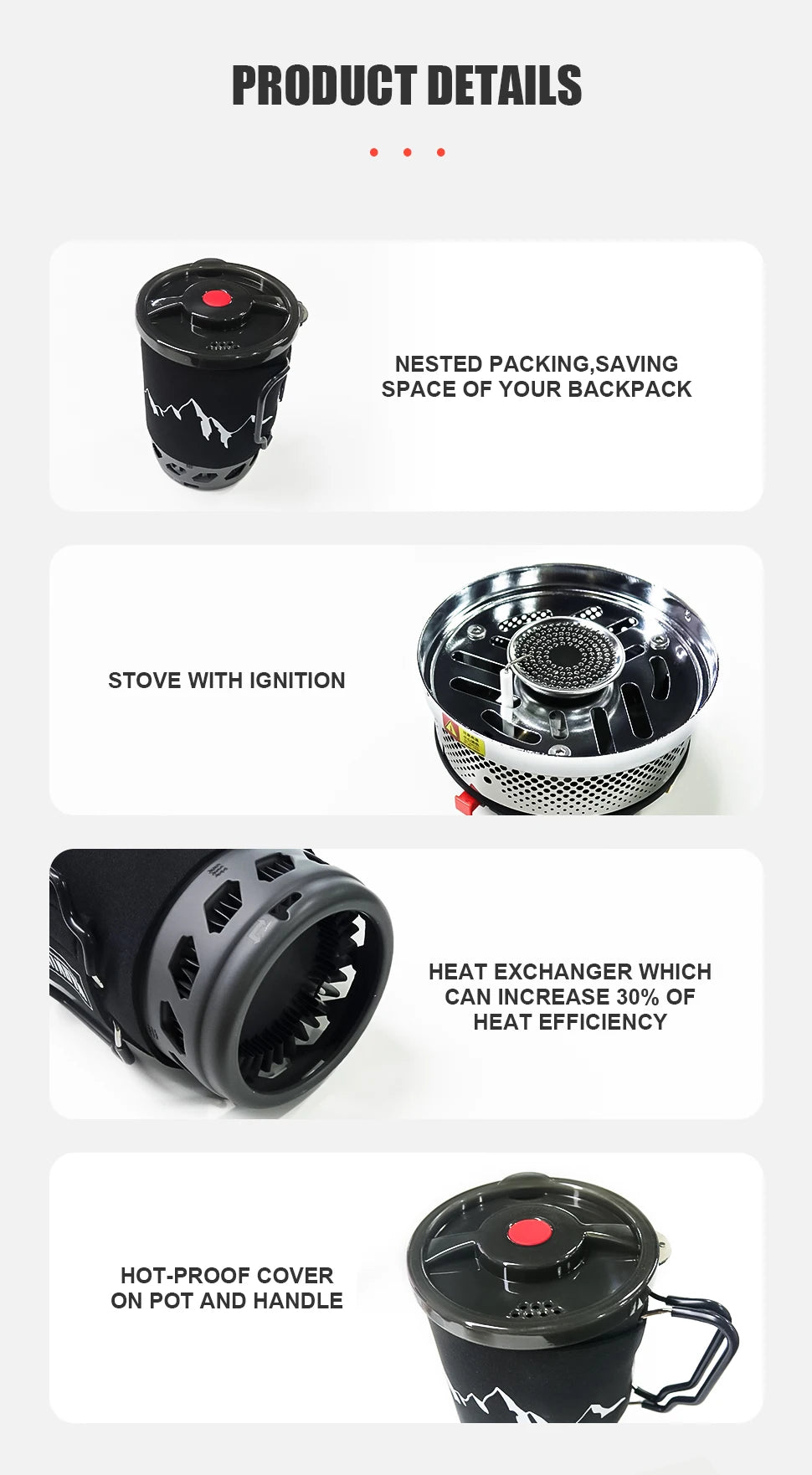 0.9L Camping Stove System Portable Cooking Burner Outdoor Propane Cooking System for Hiking Beach Picnic Trekking Emergency Use