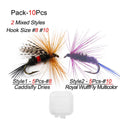 Fly Fishing Flies 10Pcs Fly Fishing Lures Bass Salmon Trouts Flies Dry/Wet Fishing Feather Bait Fishing Tackle