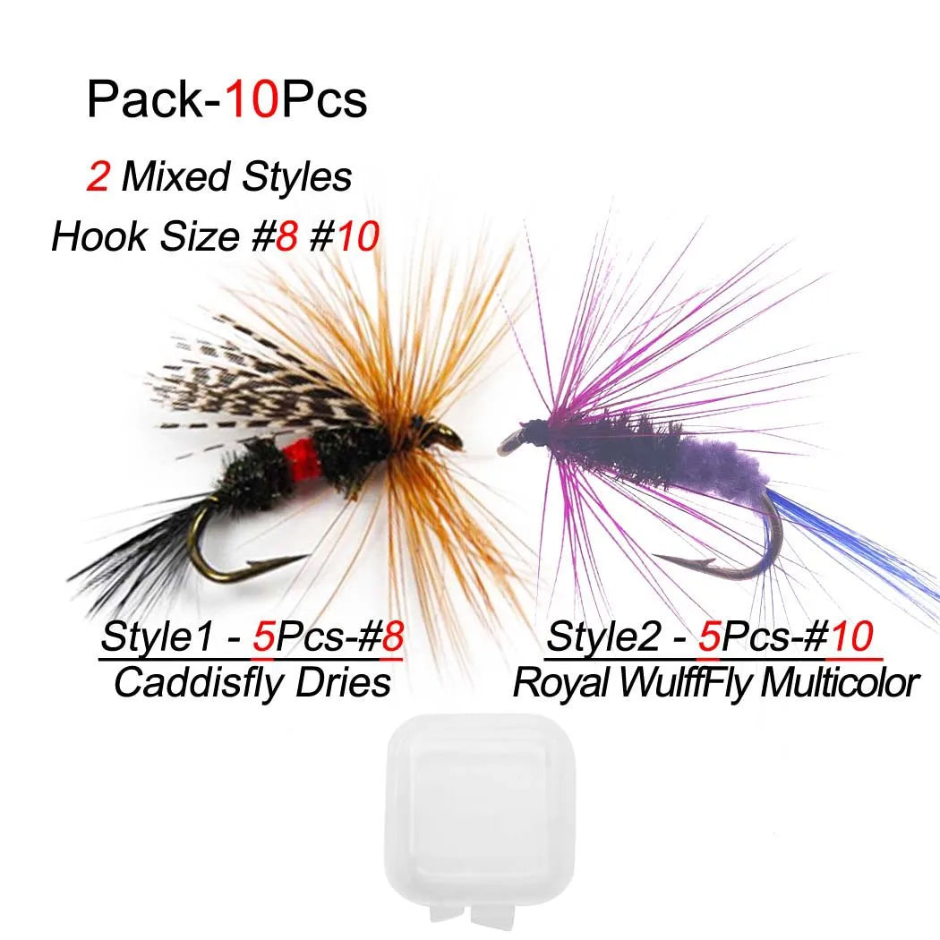 Fly Fishing Flies 10Pcs Fly Fishing Lures Bass Salmon Trouts Flies Dry/Wet Fishing Feather Bait Fishing Tackle