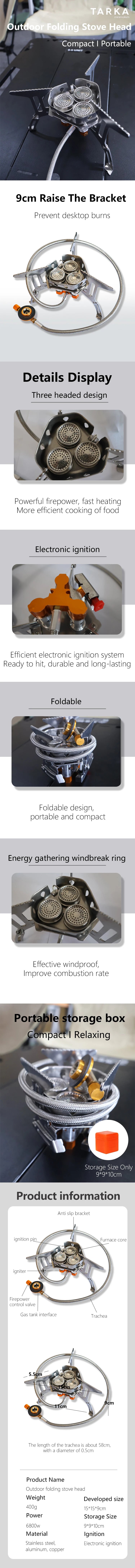 Portable Lightweight Outdoor Camping Three-Head Stove for Barbecue And Tea Drinking - Compact Travel-Friendly Design