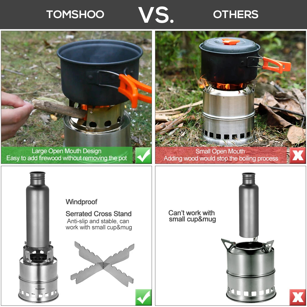 Camping Stove Portable Folding Windproof Wood Burning Stove Compact Stainless Steel Alcohol Stove Outdoor Camping Hiking Picnic