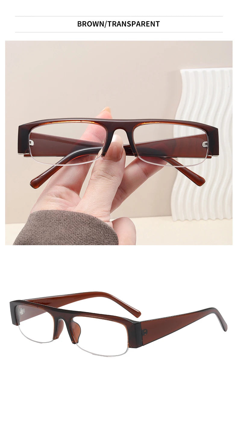 SO&EI New Small Rectangle Women Sunglasses Vintage Clear Lens Men Half Frame Eyewear Shades UV400