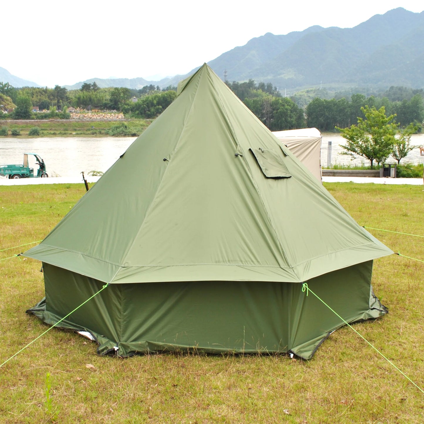 8 Person Large Pyramid Hot Tent with Four Seasons Camping Chimney Wood Stove for Outdoor Cooking Mongolian Bag Tent CZX-998
