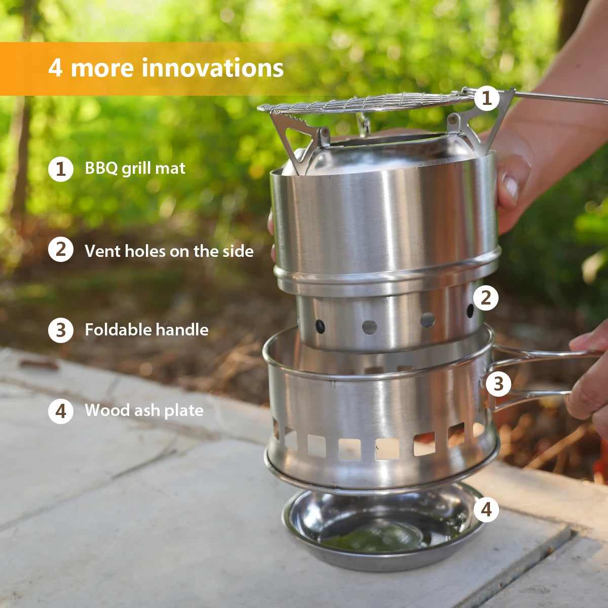 Camping Stove Portable Folding Windproof Wood Burning Stove Compact Stainless Steel Alcohol Stove Outdoor Camping Hiking Picnic