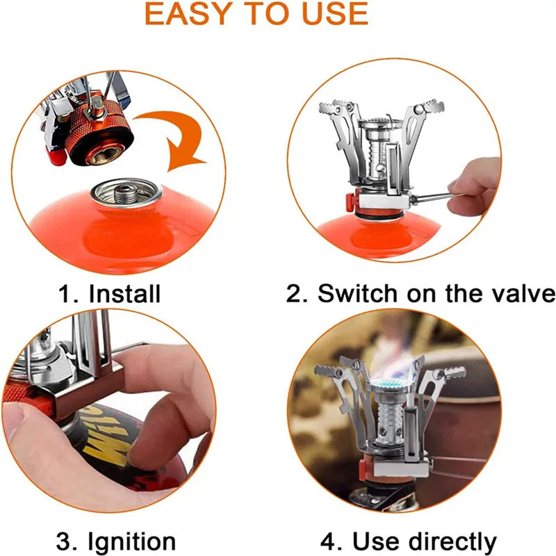 Portable All in One Camping Stove with Converter Compact Lightweight Outdoor Cooking Gear for Hiking Backpacking
