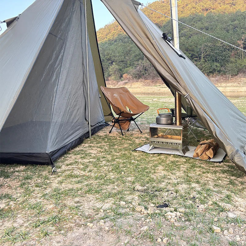 2 Persons Winter Pyramid Hot Tent Flame Retardant Large Outdoor Camping Waterproof Tipi Tent Lightweight Firewood Stove Tent